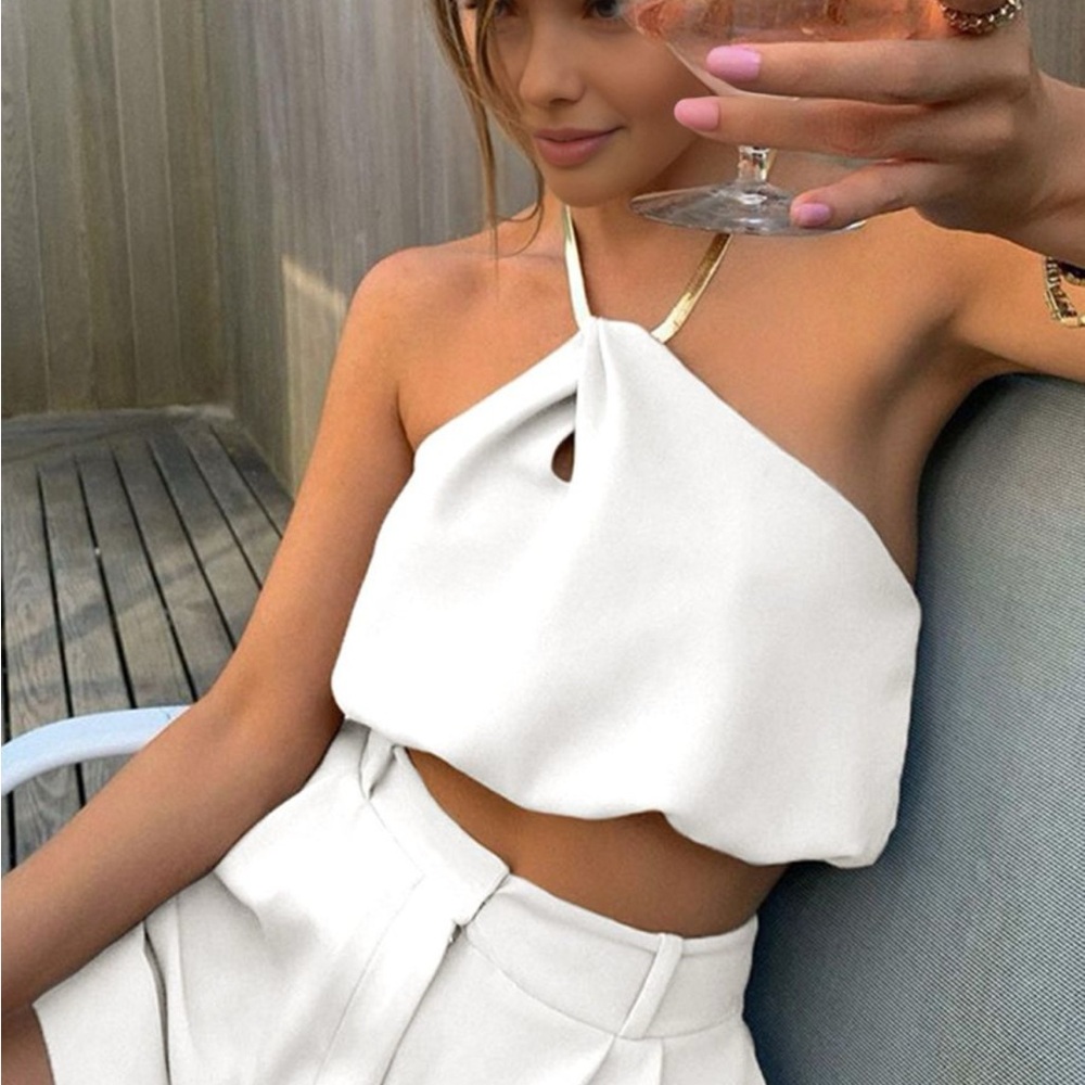 LAST CHANCE Semi-Sheer Halter Crop Sleeveless Top